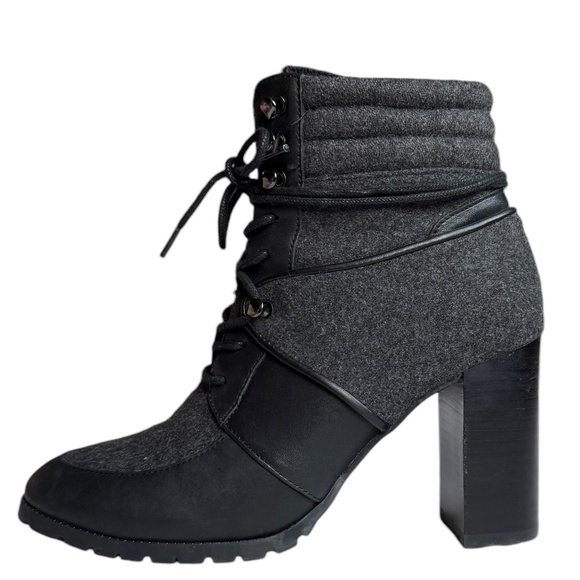 Antonio Melani Leather Flannel Treaded Lug Sole Lace Up Zippered Boot Sz 7 1/2 - Picture 4 of 8